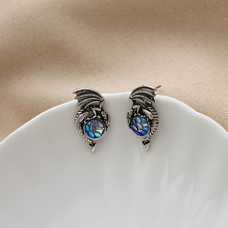 

1pair Retro Colorful Dragon Stud Earrings For Men, Ethnic Style Daily Earrings