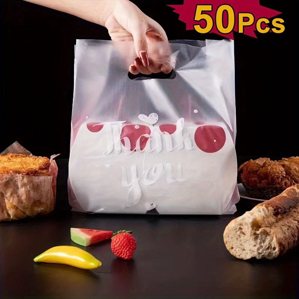 

50-pack Premium Plastic Gift Bags - Waterproof, Stain & Leak Resistant, Perfect For Cakes, Snacks, And Takeout - Transparent With Handy Carry Handles