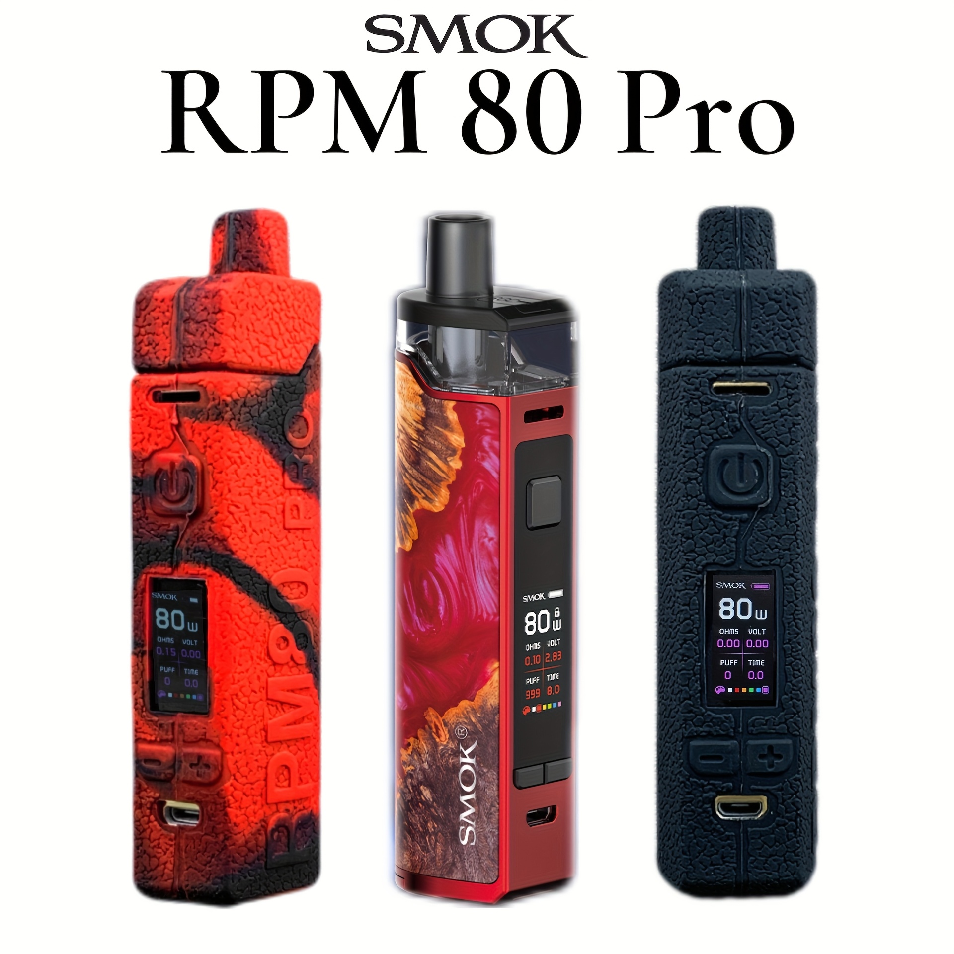 1pc smok rpm 80 pro case, shockproof silicone protective cover with lanyard  hole, mouthpiece protection & vibrant red/blue/ options for smok rpm 80w  pro vape pod mod, portable vape accessory