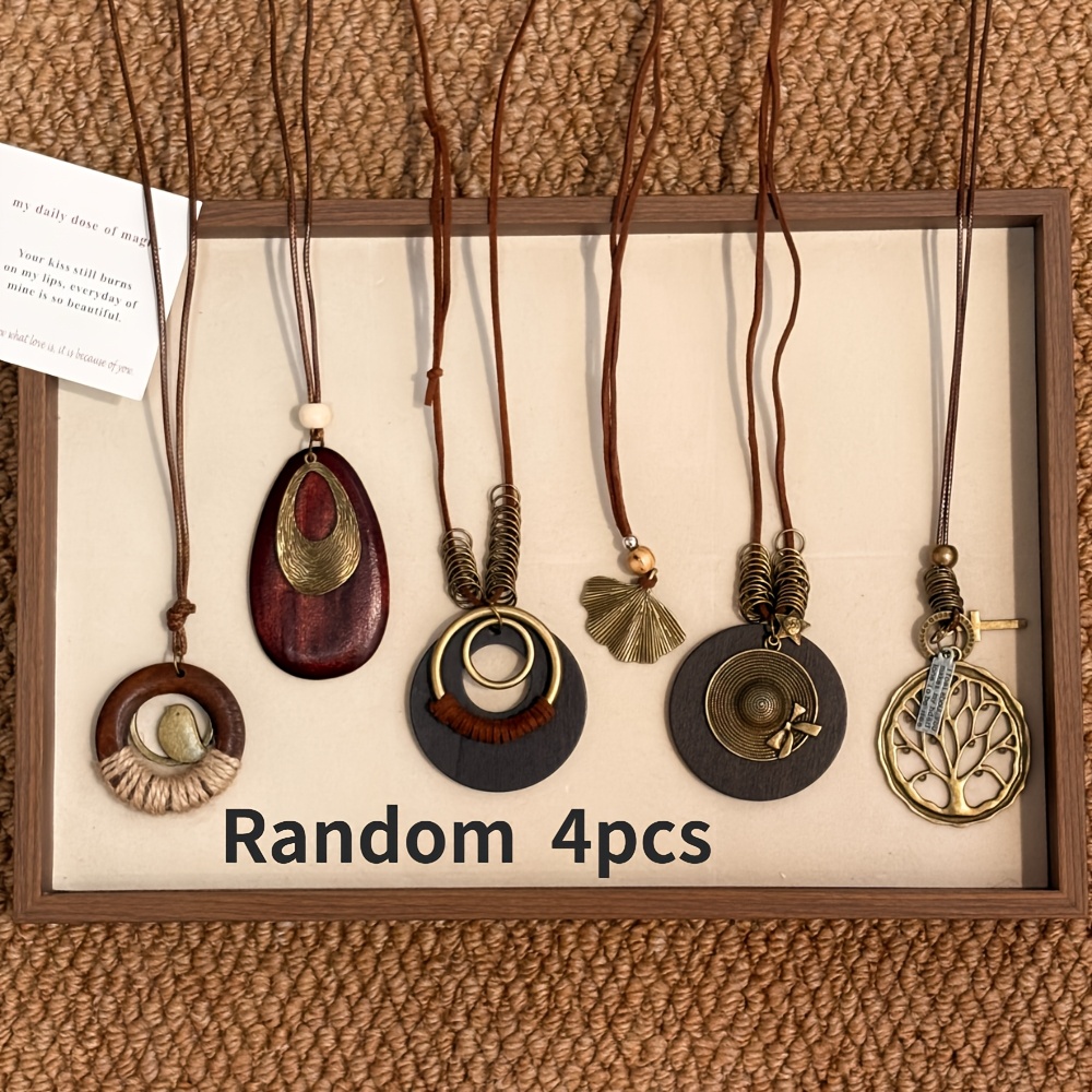 TEMU 4pcs Random Vintage Style Pendant Necklace, Light Luxury High-end Versatile Choker Sweater Chain For Women, Daily And Vacation Wear, Valentine's