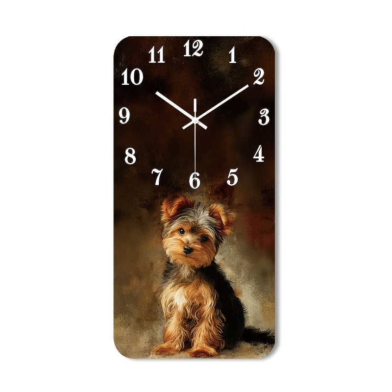 TEMU 1pc Silent Wall Clock Non-ticking Wooden, Decorative Square Clock Hd Glossy Lamination Finish Yorkshire Terrier Portrait With Numbered Clock For