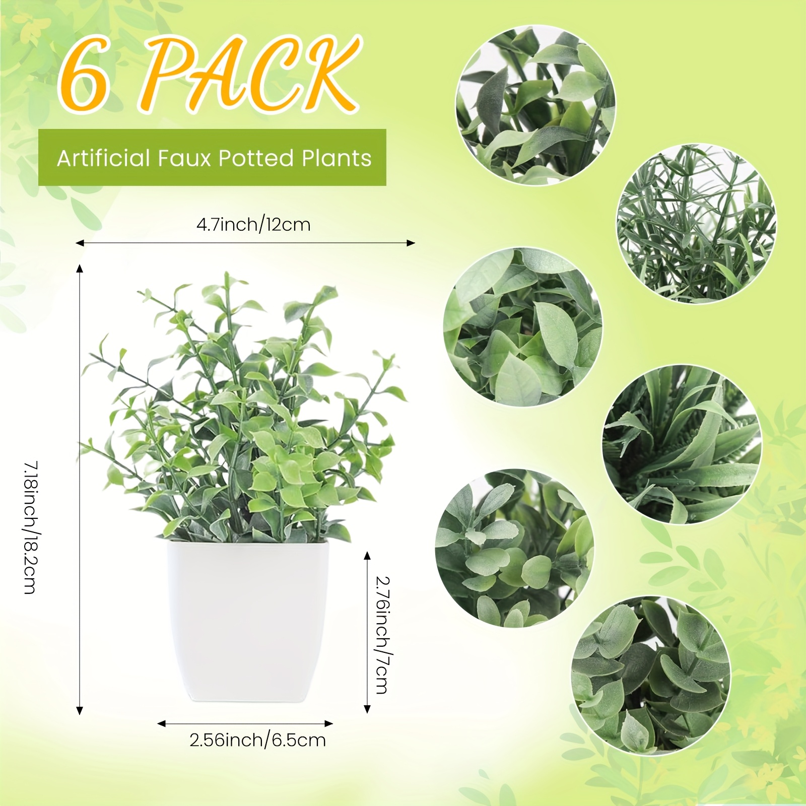 TEMU 6pcs Fake Plants Artificial Plants Indoor Small Plant, Desk Plant Potted Greenery For Farmhouse Office Home Decor(square White Pot)
