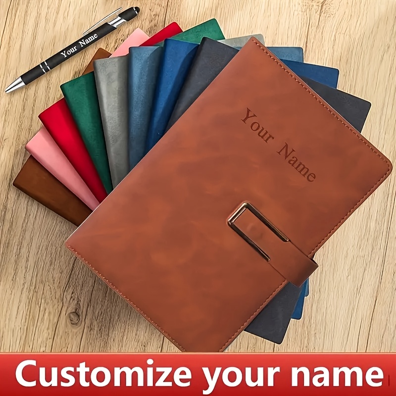 

1pc Personalized A5 Notebook With Custom Name, Water-resistant, Vintage Style, , College , With Bookmark And Snap Closure - Ideal For Notes, Journaling, And Meetings