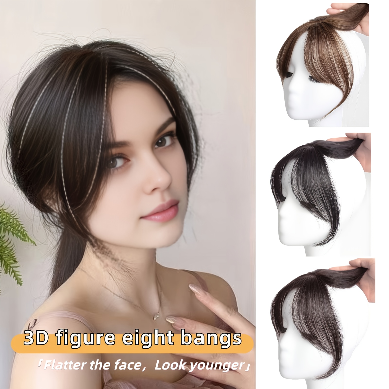 

3d Ultra-thin Synthetic Hairpiece With Sideburns - Clip-on Bangs For Women, , & Christmas Hairstyles