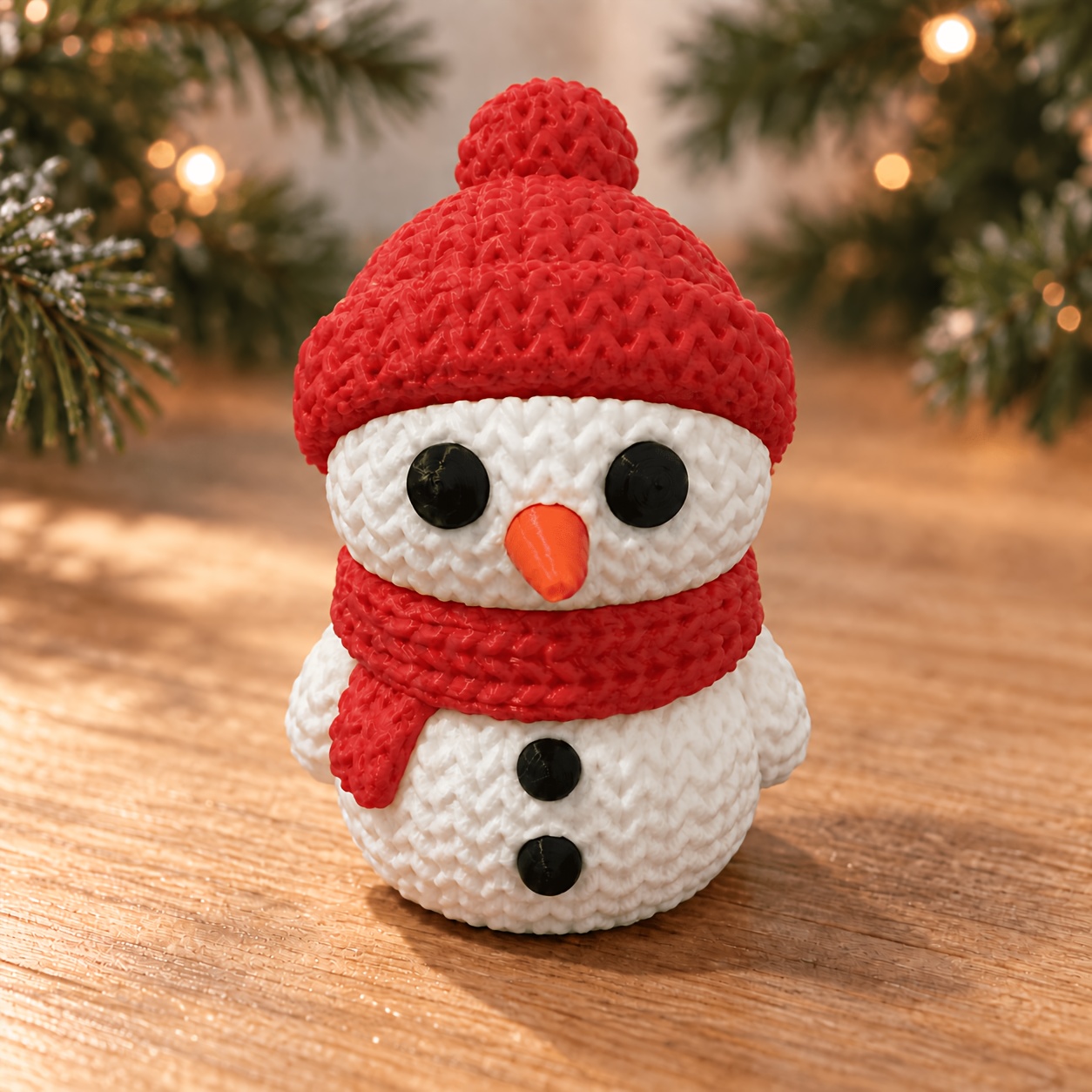 TEMU 1pc Mini Christmas Snowman Desktop Ornament, Knitted Texture Design, Suitable For Holiday Decor, Festive Table Setting, Bookshelf, Mantlepiece,