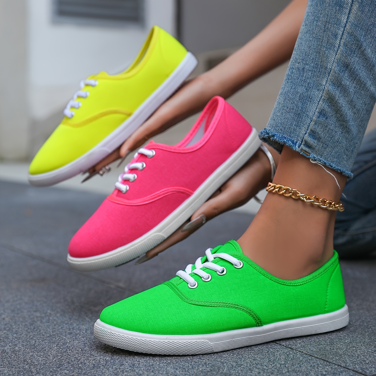 fashionable casual sneakers, Women's leisure sports shoes with soft  fabric laces and flat-soled design for wear