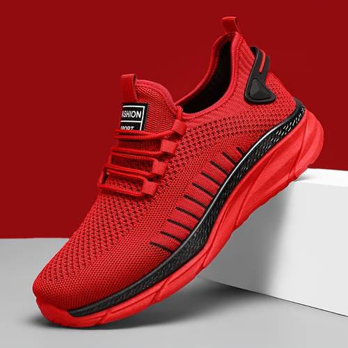 mens red breathable mesh slip on casual sports shoes essential for spring and summer wear resistant eva sole low suitable for hiking outdoor activities