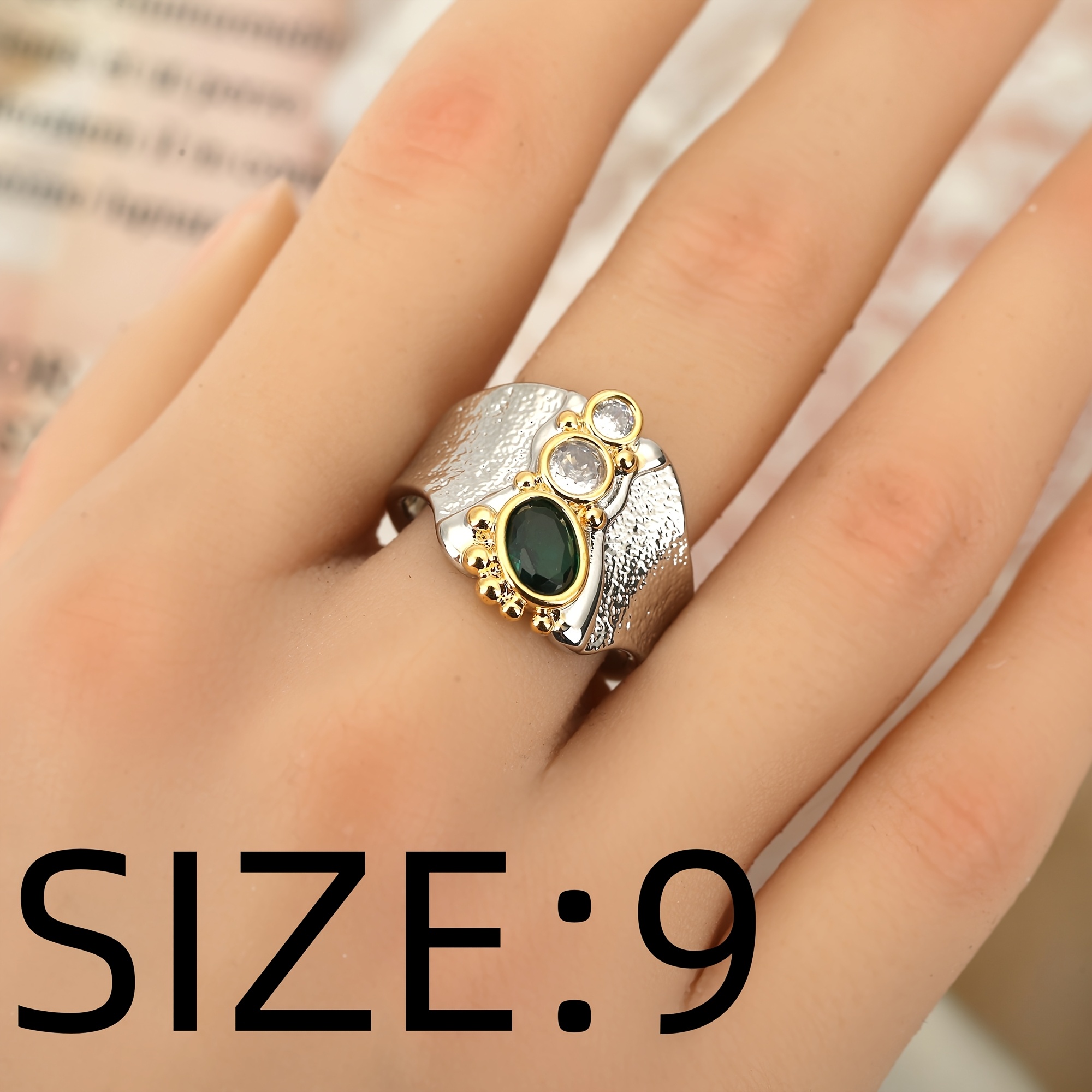 1pc, European And - Copper Inlaid With Green Zirconia, [ Ring] - Hand- Large Zirconia Ring - Unisex Fashion Ring, Suitable For Holiday Parties, Dance Parties, Christmas, Thanksgiving, Daily Wear