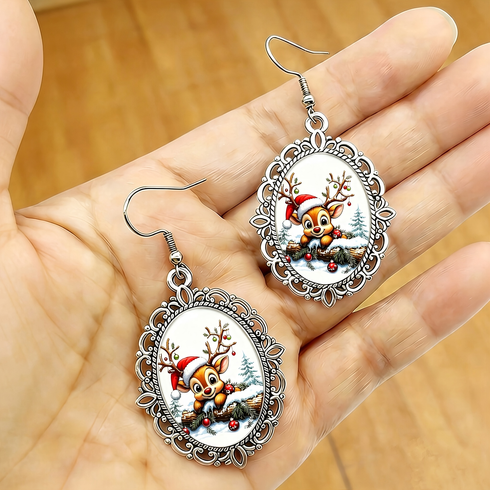 Retro Lace Christmas Reindeer Earrings