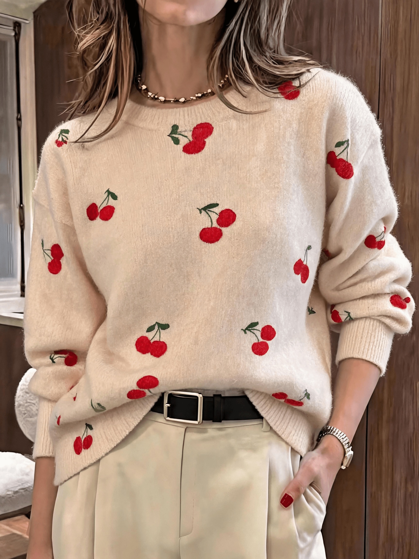cherry sweater sold on Temu United States