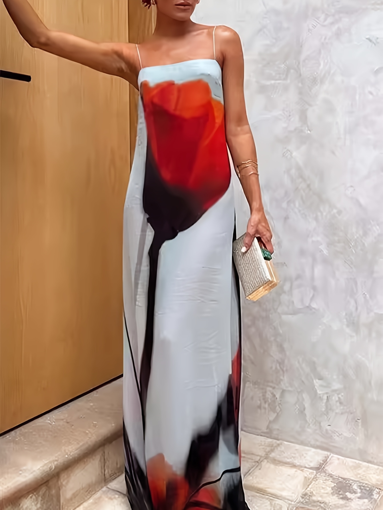 vintage inspired tulip print smudge effect slip dress women - Temu Mauritius