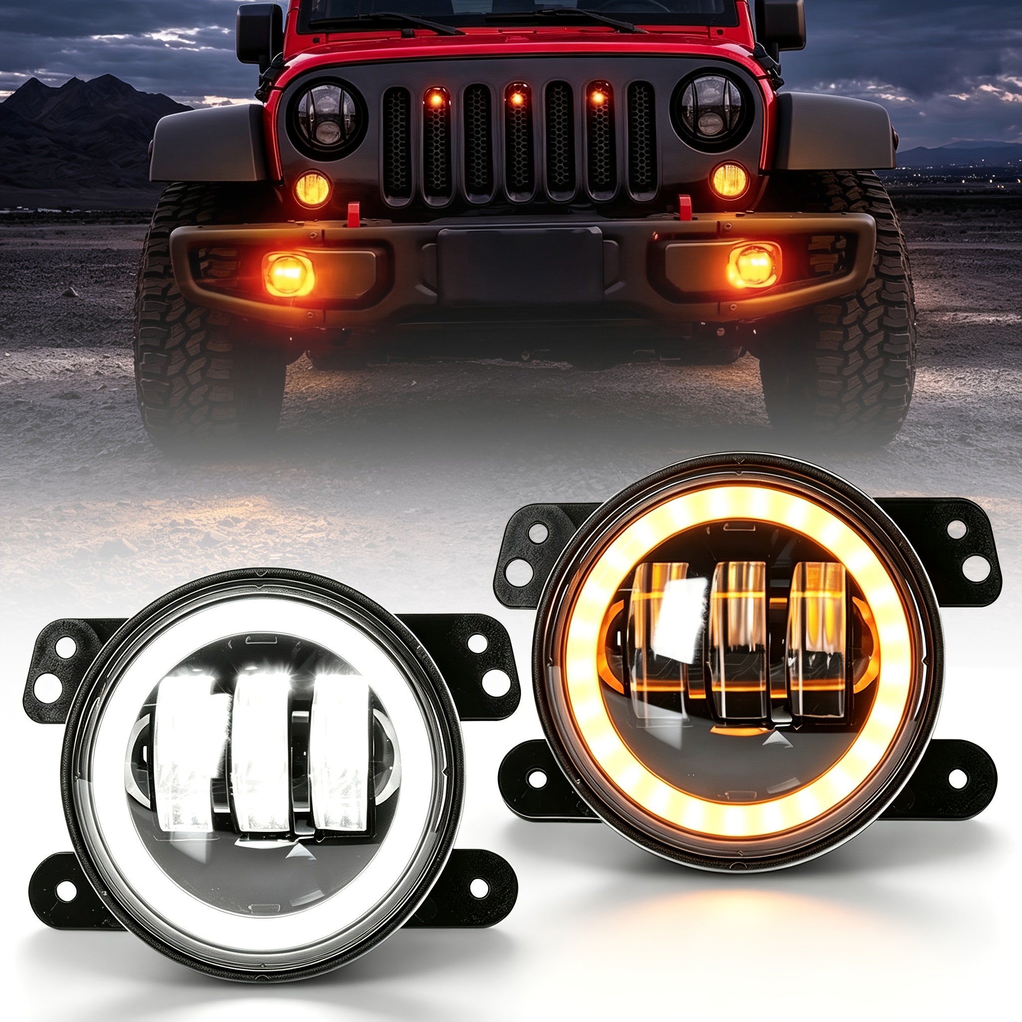 TEMU 2pcs 4 Inch Led Fog Lights Off Road Auxiliary Driving Lamps Universal Compatible With For For Wrangler Jk Unlimited Jku 2007 2018, Without