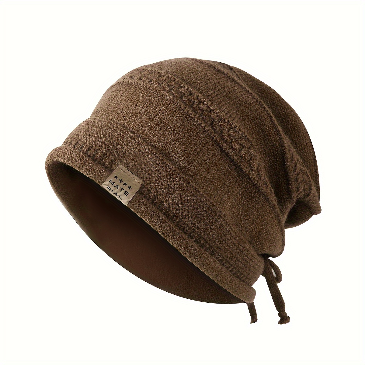 1pc New Autumn/winter Style Sheep Solid Color Slouchy Beanie With Drawstring, Adjustable Pullover Brimless Weather Hat, Wheat Ear Jacquard, Fashionable And Versatile Style For Men And Women