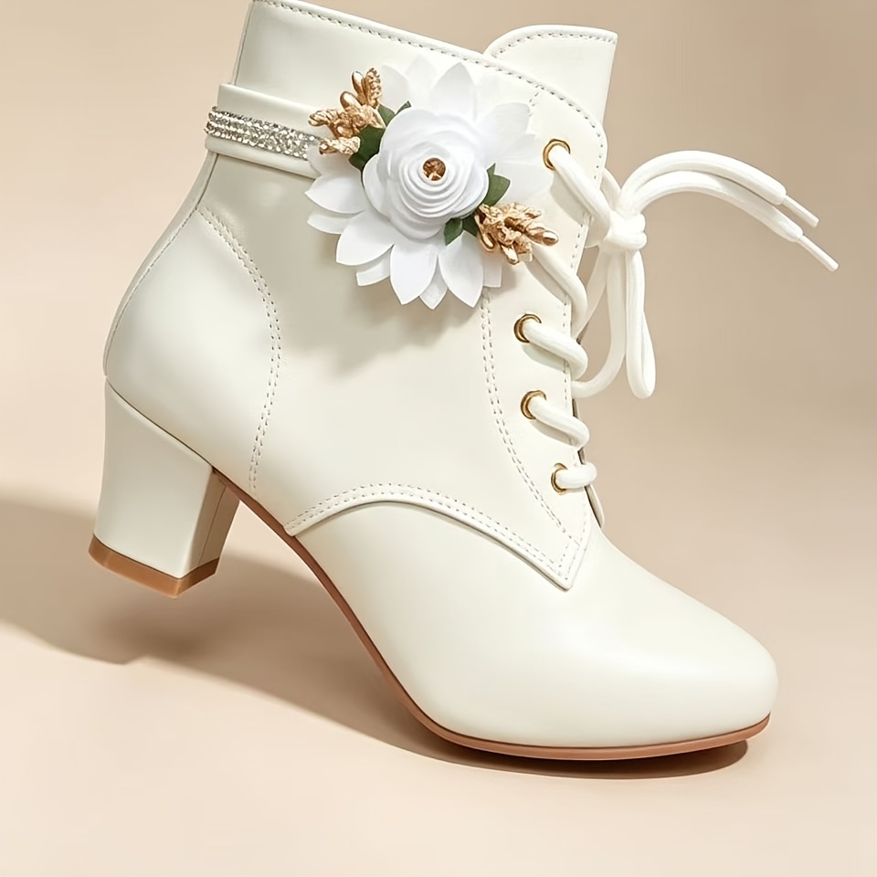 TEMU New Women's Boots, And Fit, Pointed Toe With Chunky Heel, Ankle Boots With Floral Accents, Fashionable, Comfortable, Versatile, Durable, And