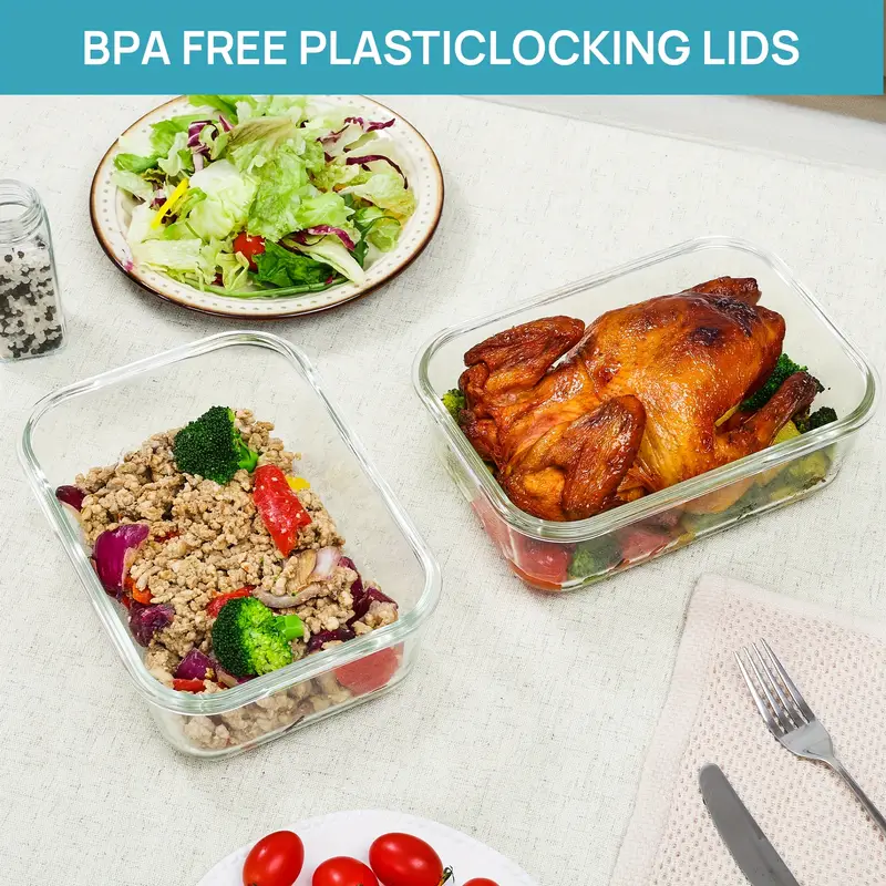 2 packs of 1860ml 63oz large glass storage containers with lids pre meal food preparation container set lid used for baking microwave oven leak proof suitable for refrigerators dishwashers Product details 4