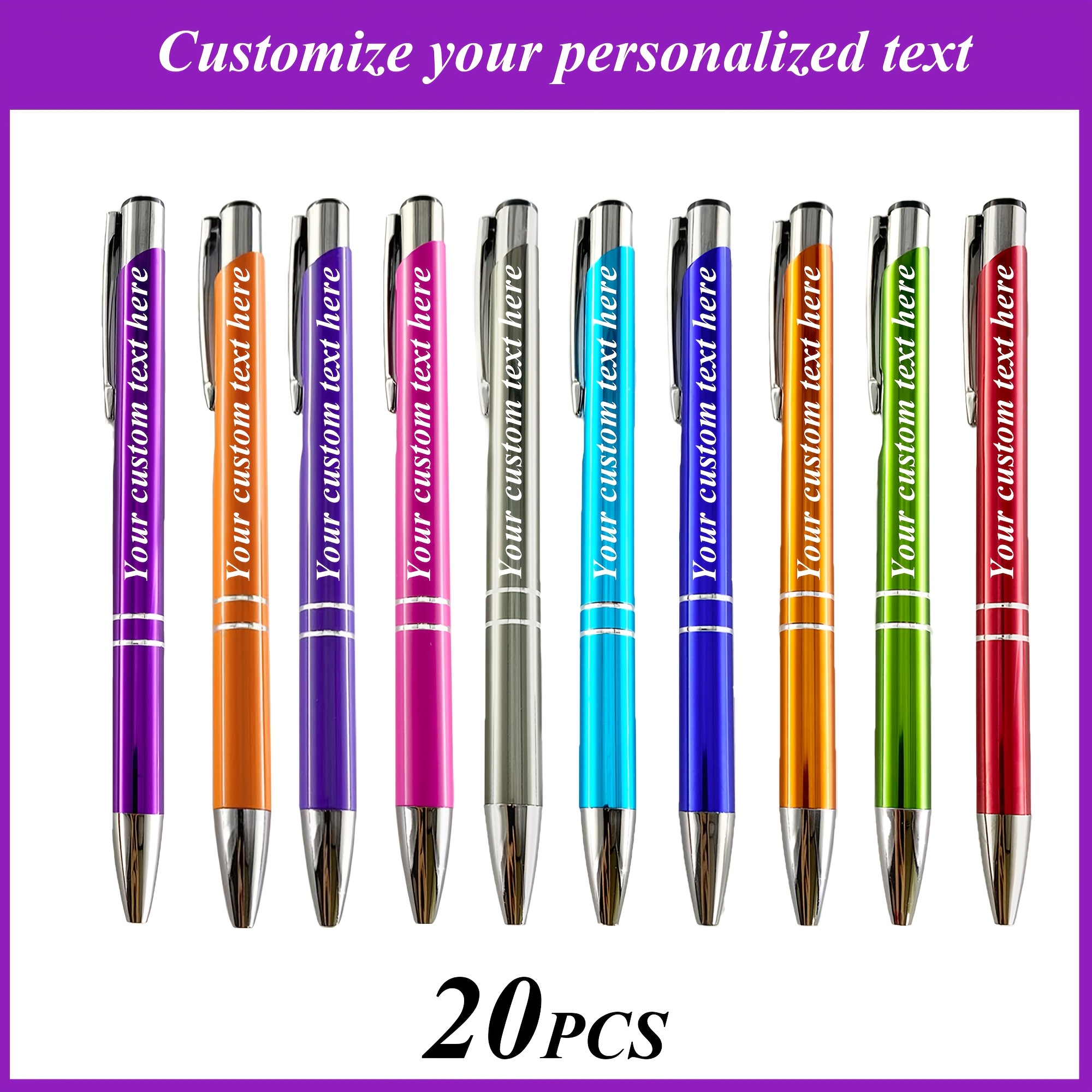 Image of Personalized Customization: Customize 20pcs Of Metal Ballpoint Pens. You Can Personalize Phrases, Commemorative Dates, And , Suitable For Advertising Slogans, Business , And Themed Events
