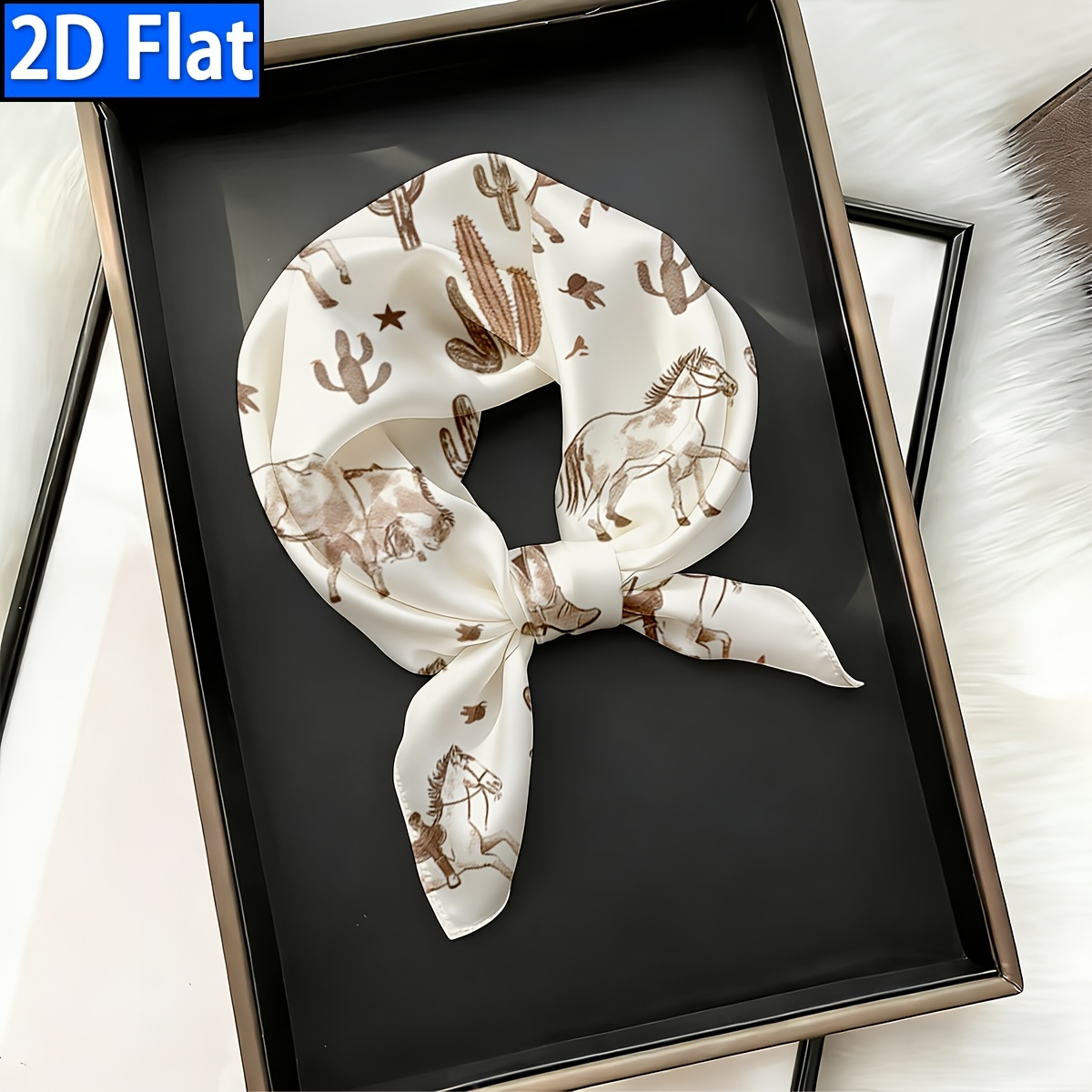 TEMU 2d Flat, 1pc, Women's Scarf, Denim Style, Patterned Decorative Square Scarf, , A Must-have For , Showcasing Unique Temperament And Taste, For