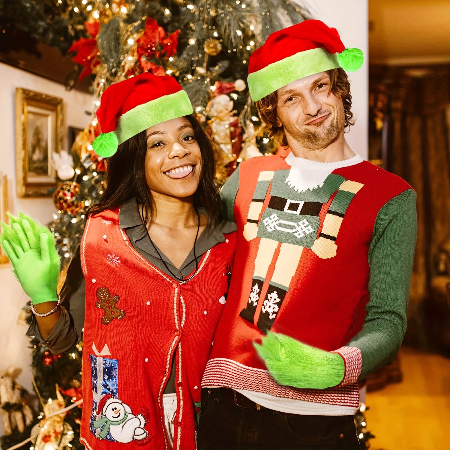 christmas dress up accessories 2pcs elf winter costume accessories santa hat green furry