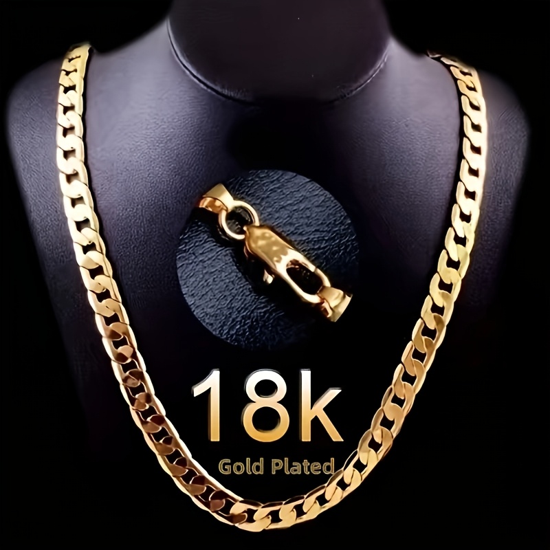 TEMU Collar de cadena de eslabones cubanos chapado en oro de 18K, 1 pieza, para , cadena de enclavamiento resistente con longitudes de /24 pulgadas,