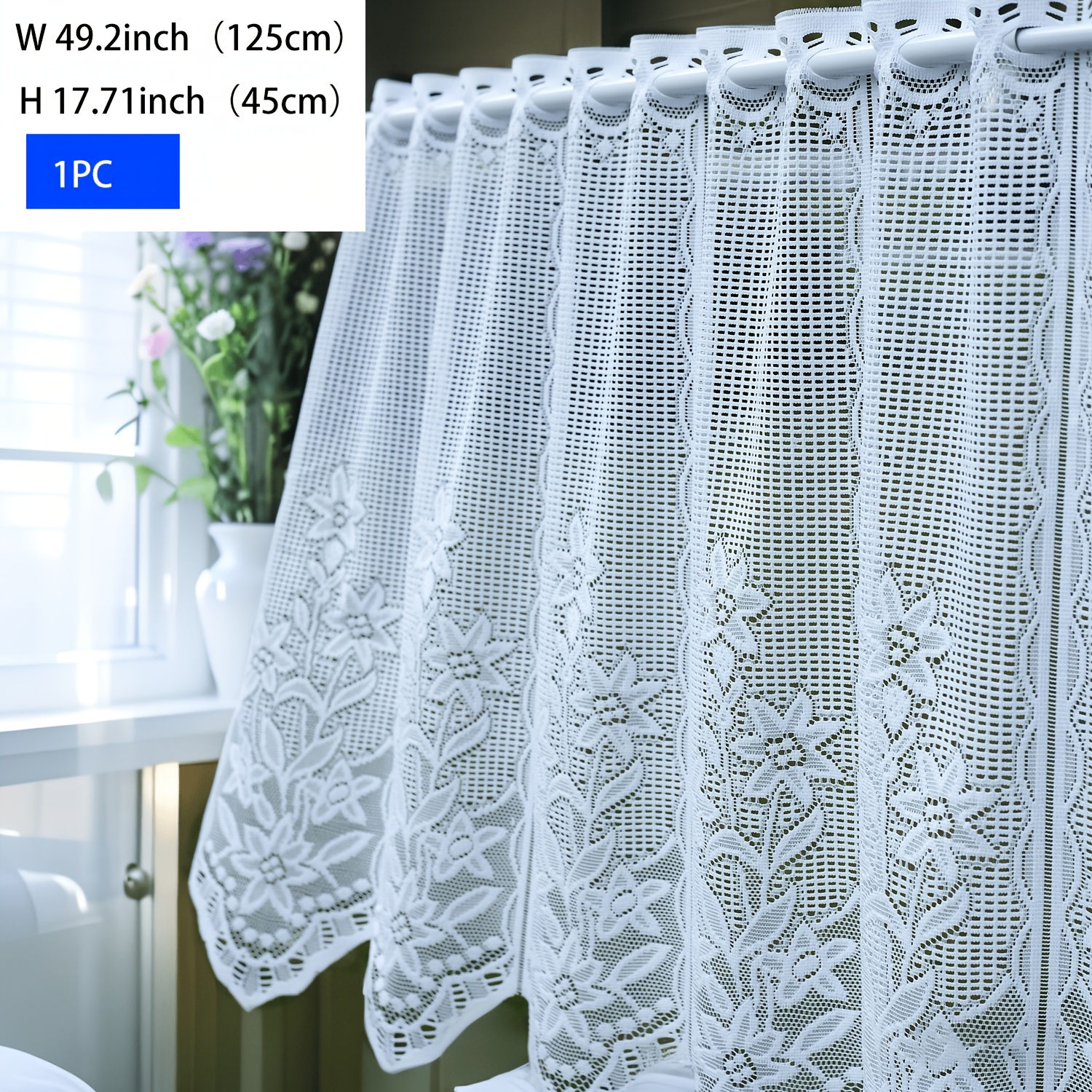 TEMU 1pc White Semi-transparent Rod Pocket Kitchen Valance Curtain, Suitable For Multiple Styles Including French Modern/country/minimalist/romantic,