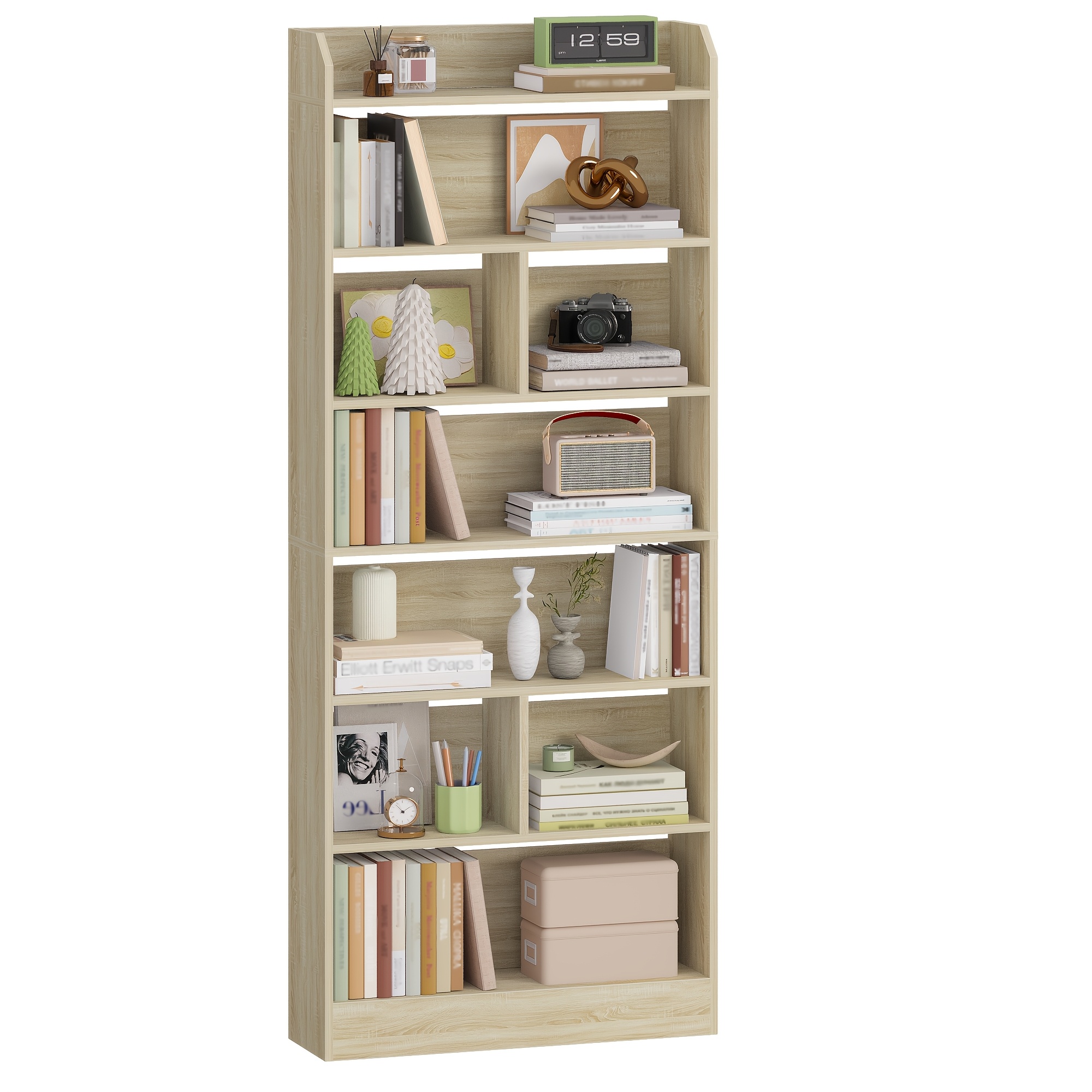 Bookcase, Bookcase, With 7 Compartments, Storage Shelf, Standing Shelf, For Living Room, Office, Bedroom, 24 X 60 X 199.2cm, White