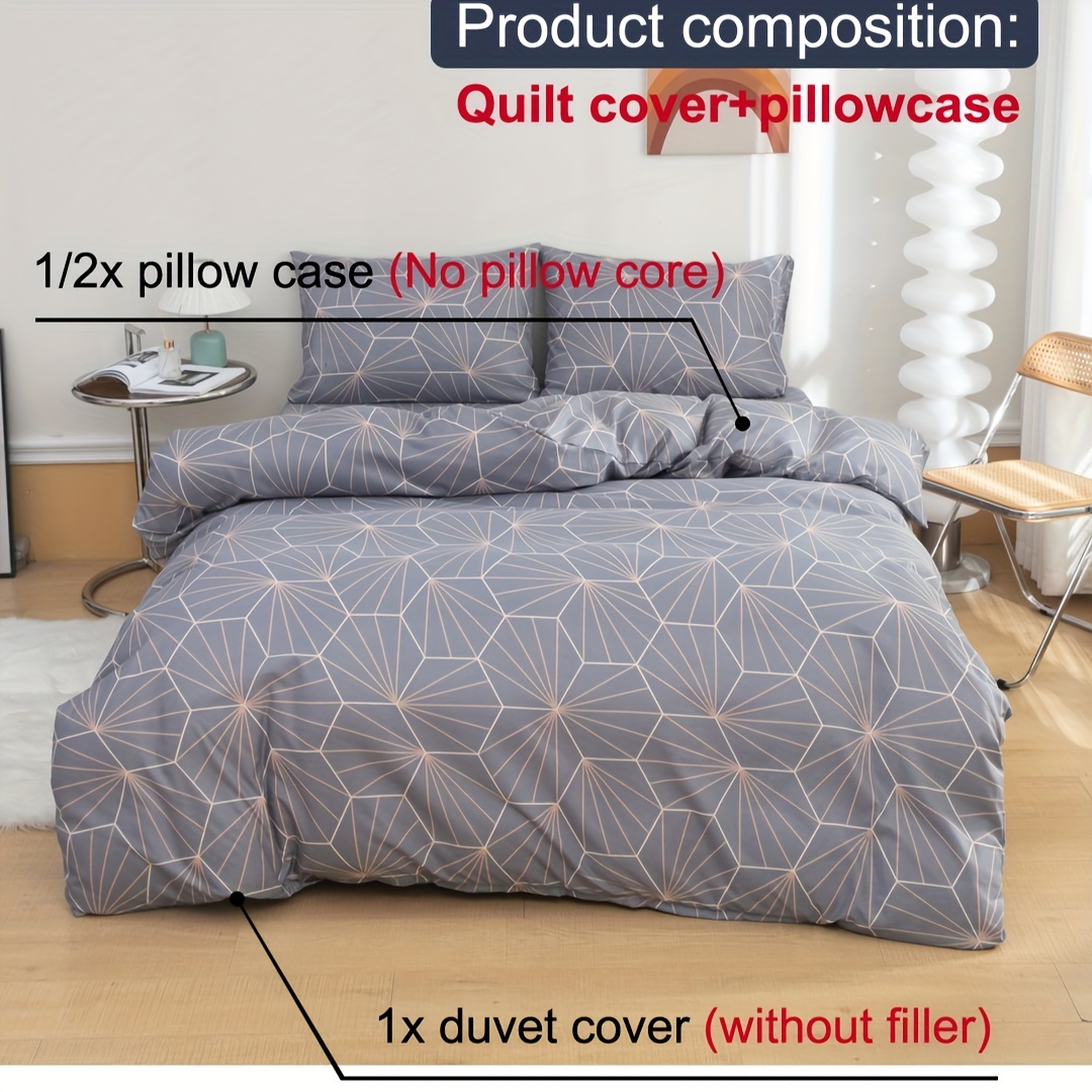

3pcs Polyester Duvet Cover Set (1*duvet Cover + 2*pillowcase, Without Core), Grey Geometric Print All Season Bedding Set, Soft Comfortable And Breathable Duvet Cover, For Bedroom, Guest Room And Dorm