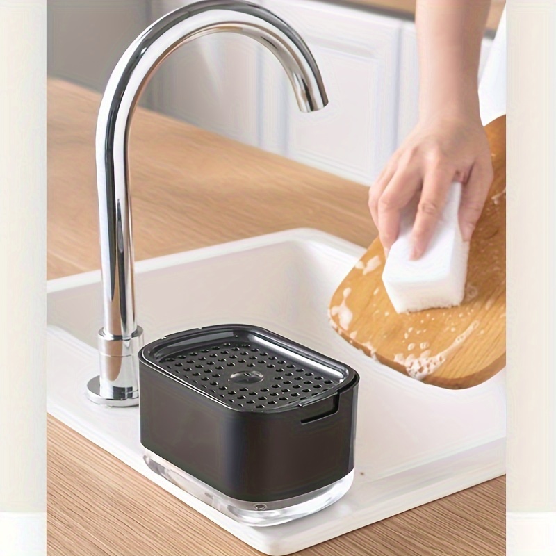 

Press-type Soap Dispenser, Sponge Holder And Sink Organizer, Plastic Manual Liquid Detergent Dispenser Box For Kitchen Cleaning