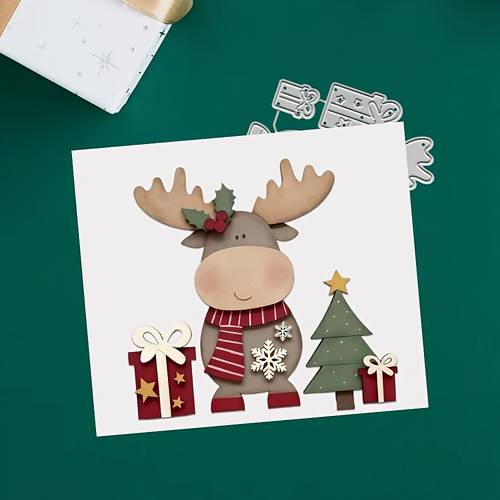 1pc reindeer gift pattern metal cutting die christmas gift box cutting die suitable for scrapbooking diy greeting cards and christmas card making