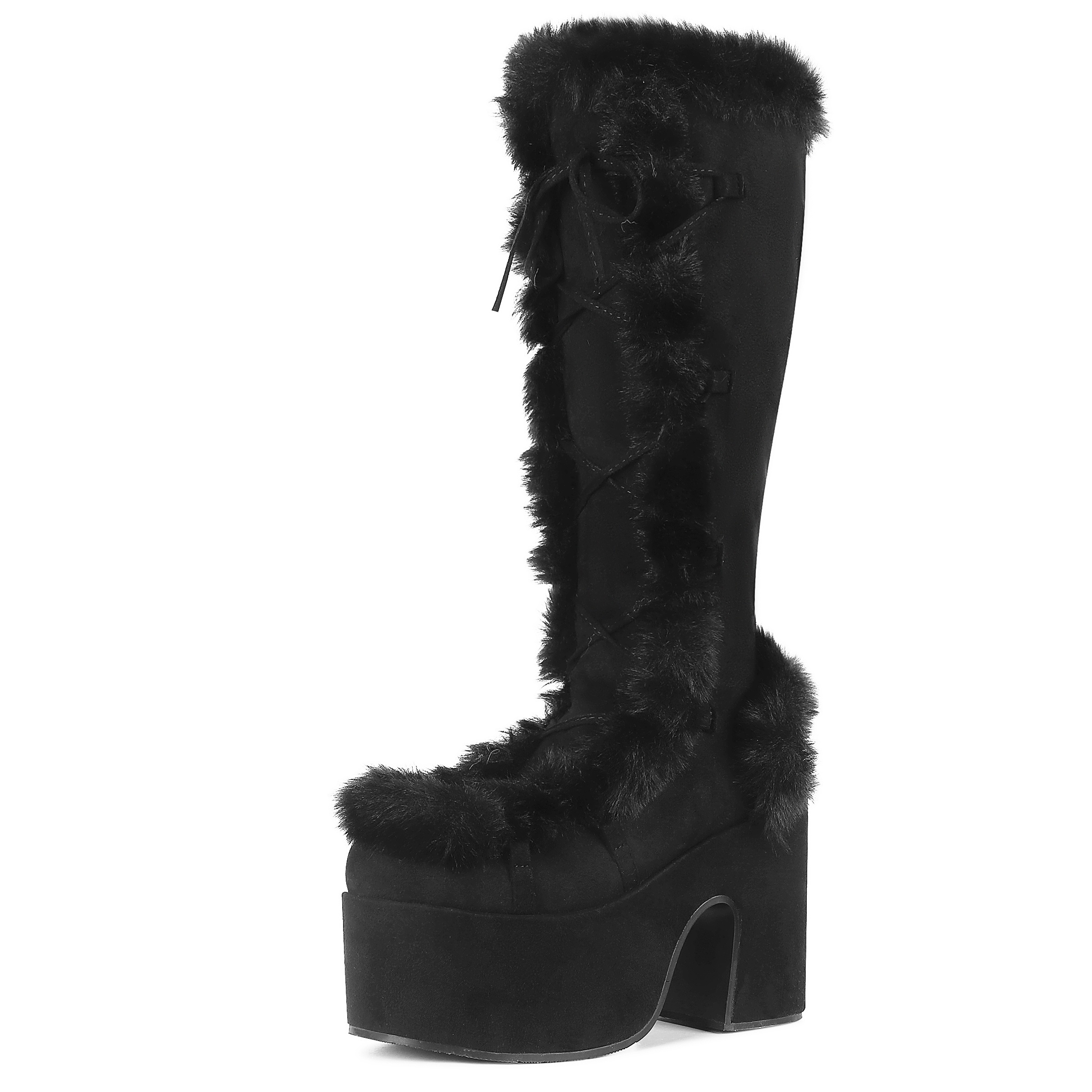women's chunky platform knee high boots side zipper winter