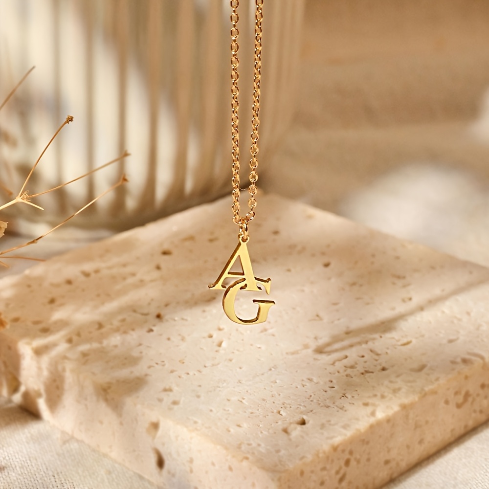 TEMU Gepersonaliseerde damesmode hanger ketting 18K verguld 304 roestvrijstalen ketting, gepersonaliseerde 2 initiële hanger, geschikt voor het van