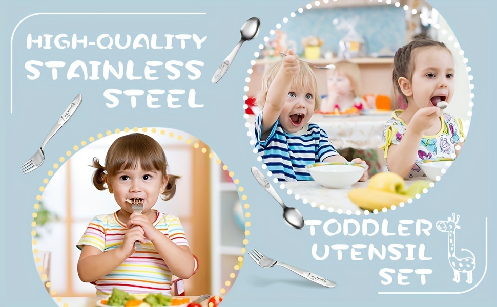 4pcs utensil sets stainless steel spoons and forks safe self feeding   mirror polished dishwasher safe details 1