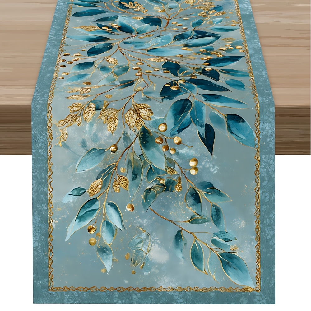 TEMU 1pc, Blue Shadow Pattern Table Runner, Christmas Winter Decor Table Runner, Aesthetic Long Table Runner, , Printed Polyester Tablecloth Table