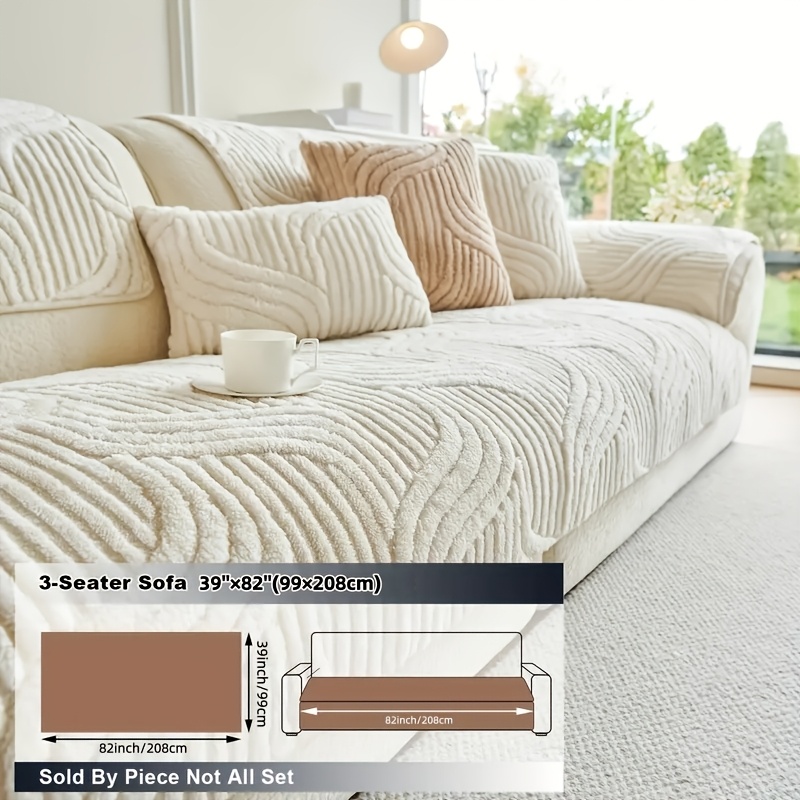TEMU 1pc Pet Friendly Sofa Cover, Non Slip Furniture Protector, Patterned & Solid Color Shu Plush Sofa Cushion, All Season Short Plush Sectional Sofa