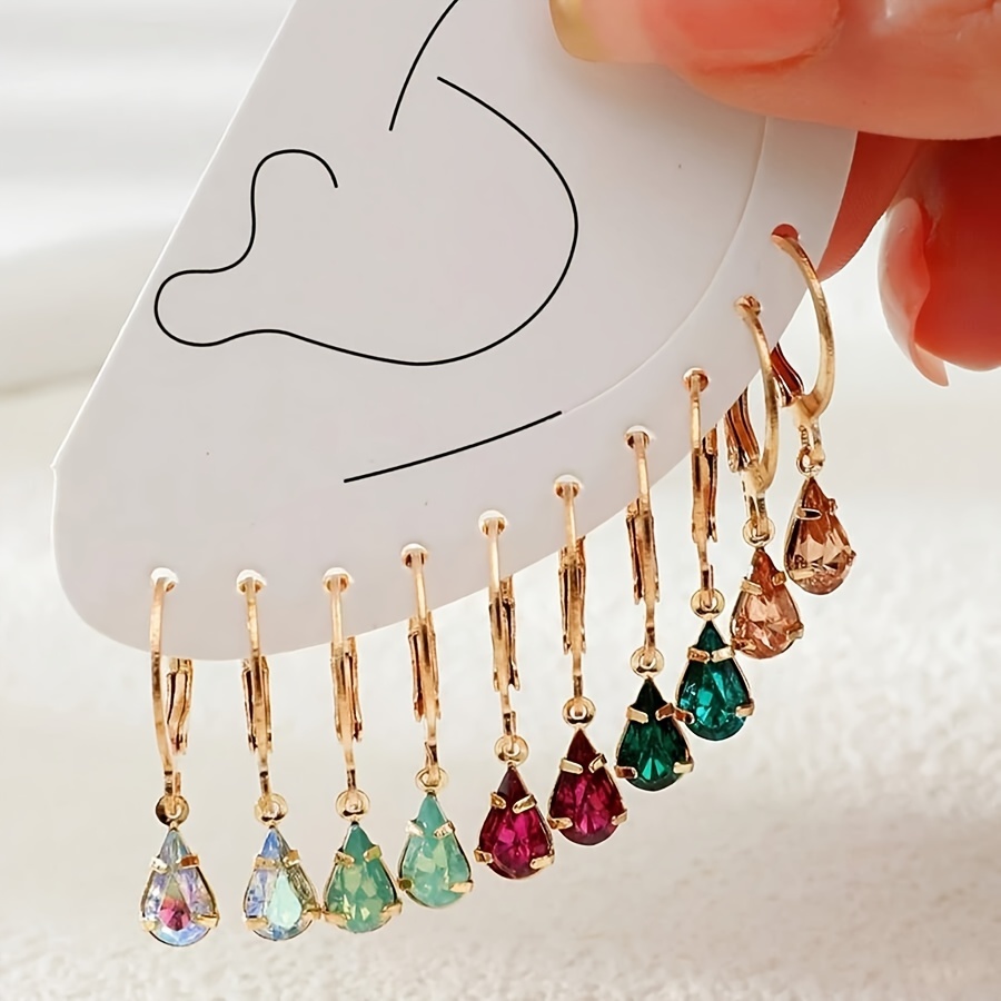 

5 Pairs Bohemian Style Earrings Set, Colorful Synthetic Gemstone Tear Drop/rectangle/heart Pendant Women's Dangle Earrings, Vacation Fashion Accessory