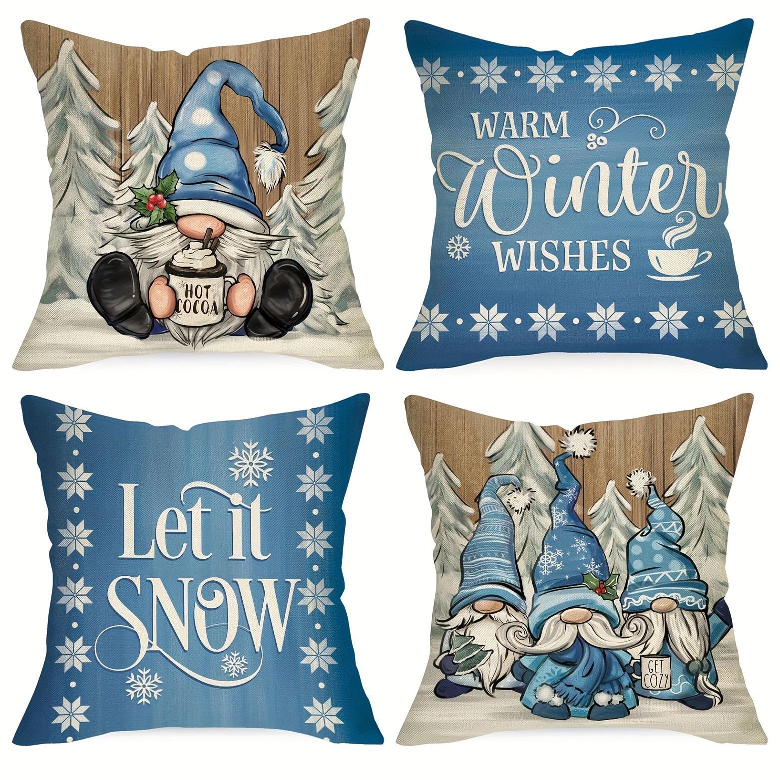 

Christmas Throw Cushion Covers Set Of 4, Winter Gnome And Tree Print, Machine Washable, Zippered Polyester Decorative Cases For Sofa, Bedroom, Living Room, Holiday Decor - 18x18 Inches