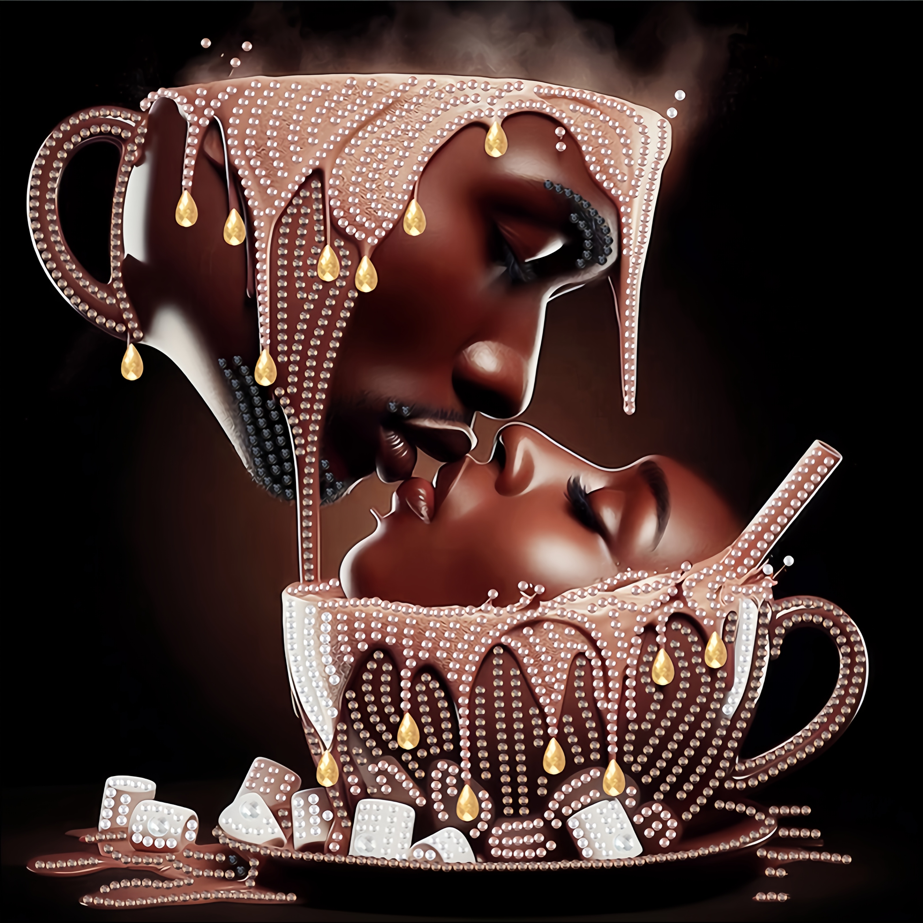 TEMU 5d Diamond Painting Kit Featuring A Surreal Design Of Kissing, Unframed Canvas Wall Art For Indoor Decoration, Suitable For Bedrooms, Living Rooms, And Home Offices, Measuring 11.8x11.8 Inches