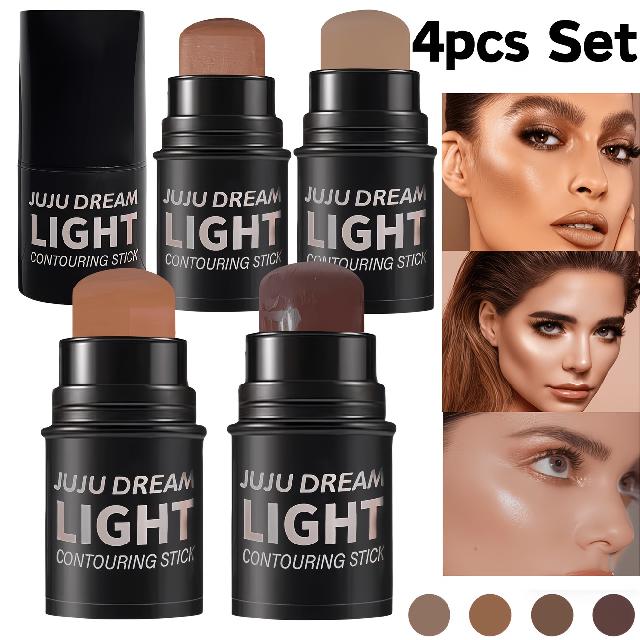 TEMU Ensemble de 4 sticks multi- pour contour et enlumineur - Crayon correcteur crème pour , Cosmétique sculptant naturel, légère et estomposable,