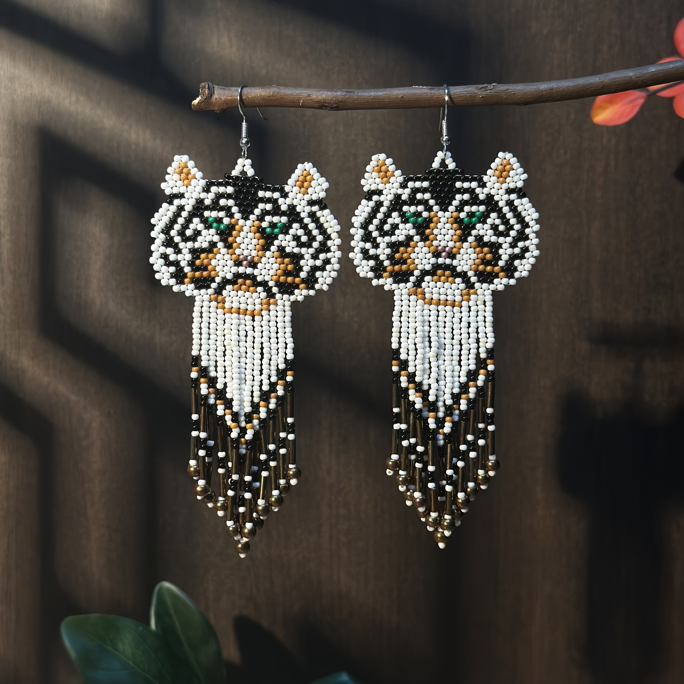 Women's Bohemian Animal Tiger Shape Earrings, Handmade Design