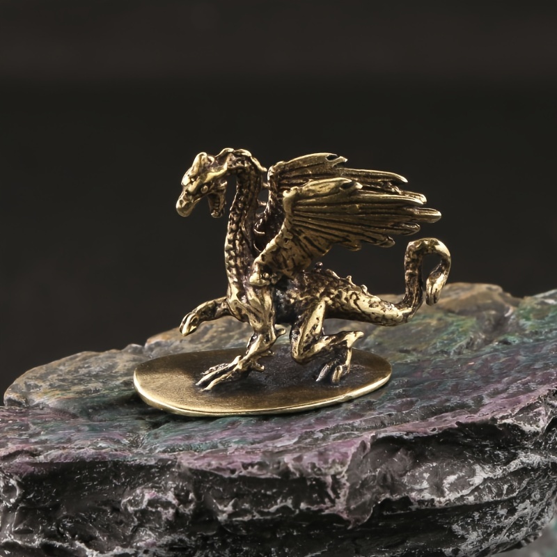 

Vintage Brass Winged Dragon Figurine - Compact Diy Desk Decor, Ideal Tea Pet & Holiday Gift