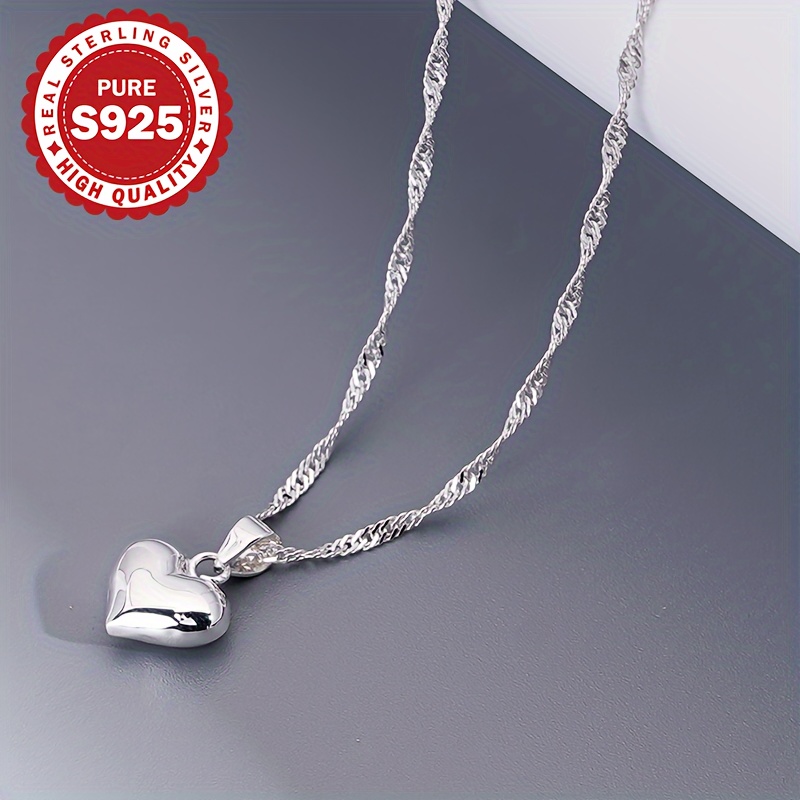 

[1pc Heart Wave Pendant Necklace] 1pc Elegant Luxury S925 Sterling Silver Adjustable Heart Wave Pendant Necklace, Hypoallergenic 3.2g, For & Gifting, Ideal Valentine's Day Present