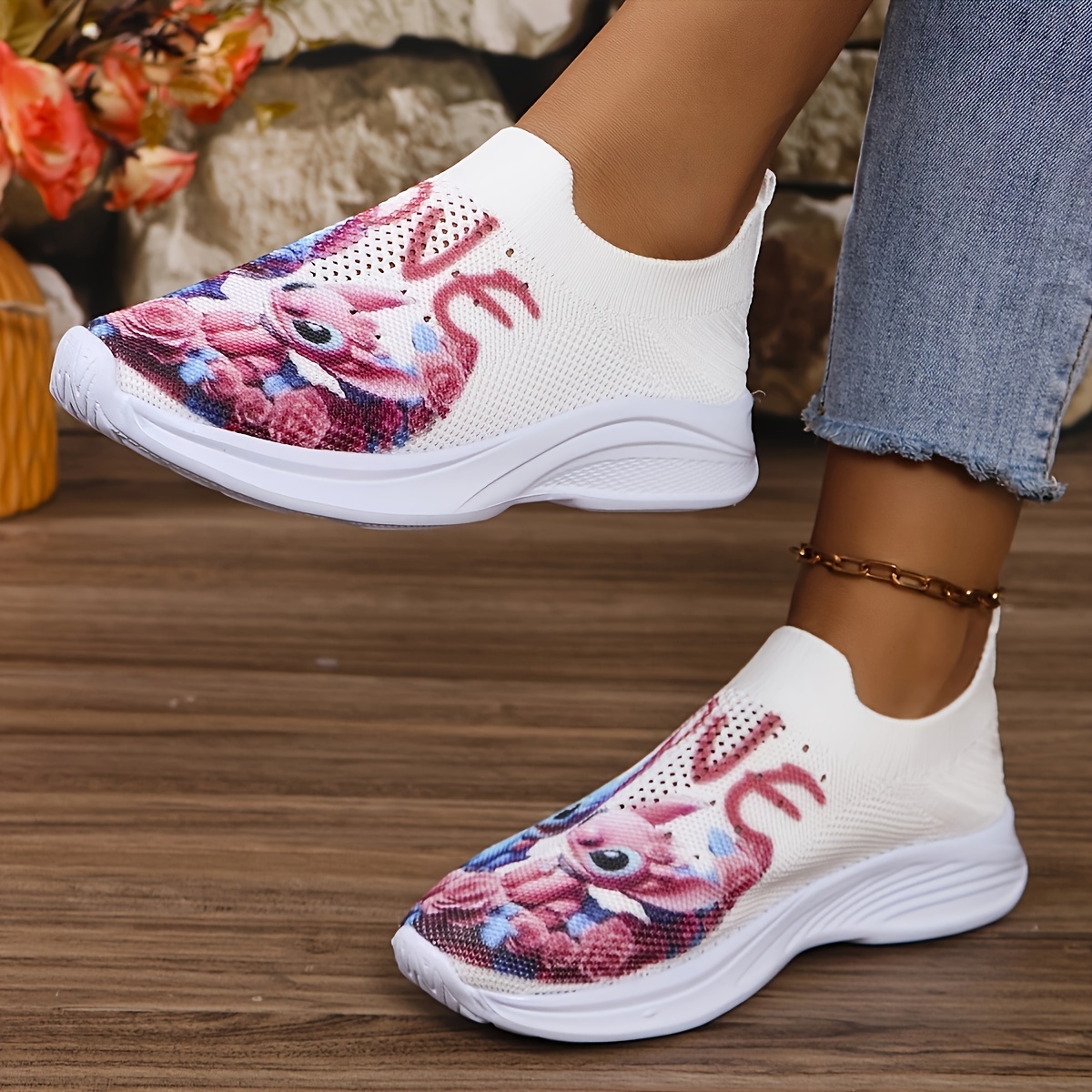 

Women's Walking Shoes, Breathable Sneakers With Whimsical Animal Print, Comfort Casual Camp Shoes, Slip-on Lightweight Design
