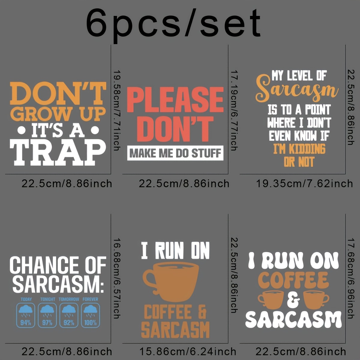 TEMU 6pcs/set Sarcasm Diy Iron On Dtf Transfers Stickers Washable Heat Transfer Designs Decals Patch For T- Jeans Backpack