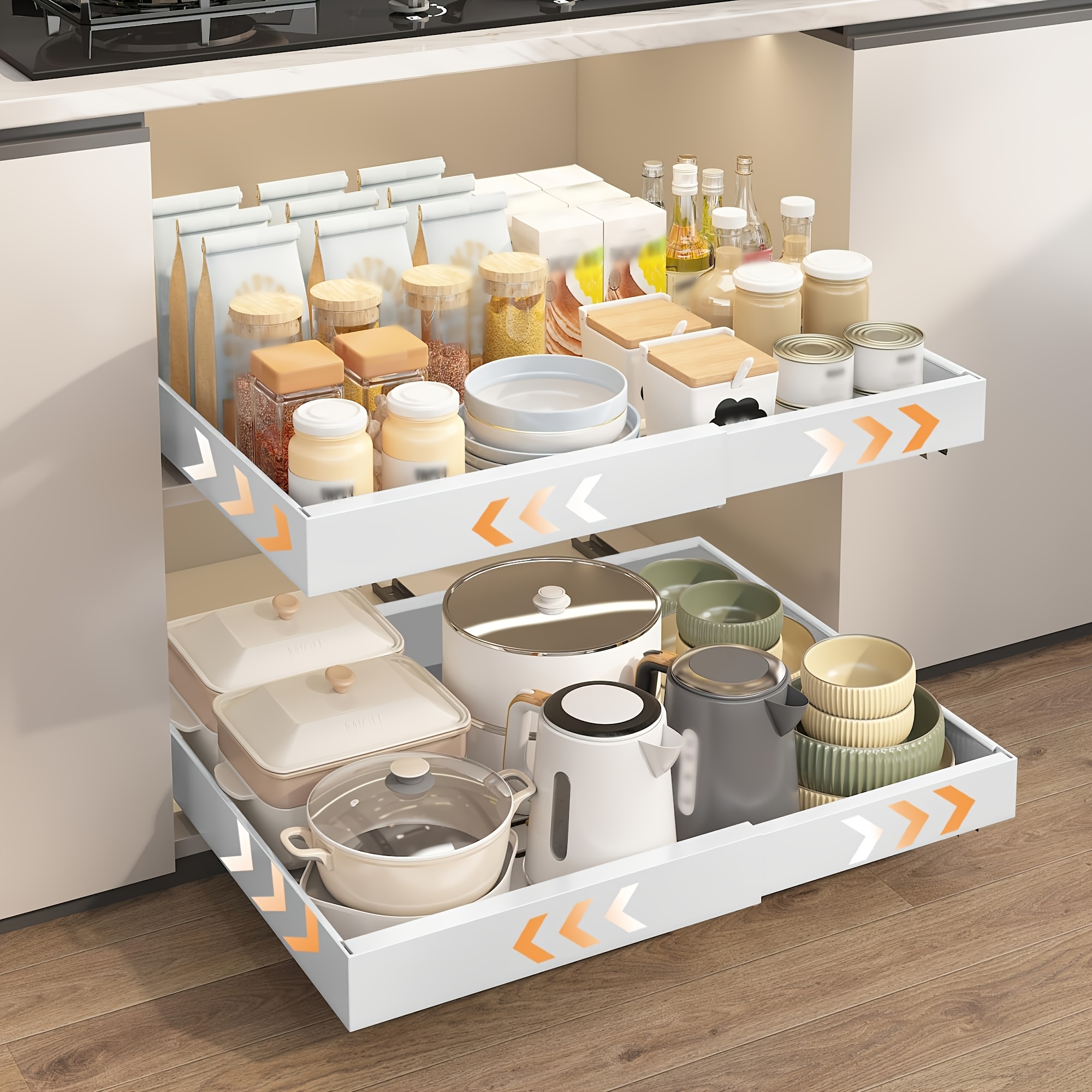 TEMU Set organizzatori estraibili per pensili, retrattile, ripiano portaoggetti estraibile e allungabile, organizzatore per pensili da cucina,