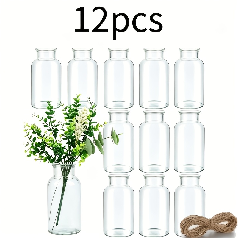 TEMU 6/12pcs Vintage Glass Flower Vase, Farmhouse Glass Centerpiece Vases Mason Jars For Weddings, Parties & Home Decor Set Of Small Glass Vases â
