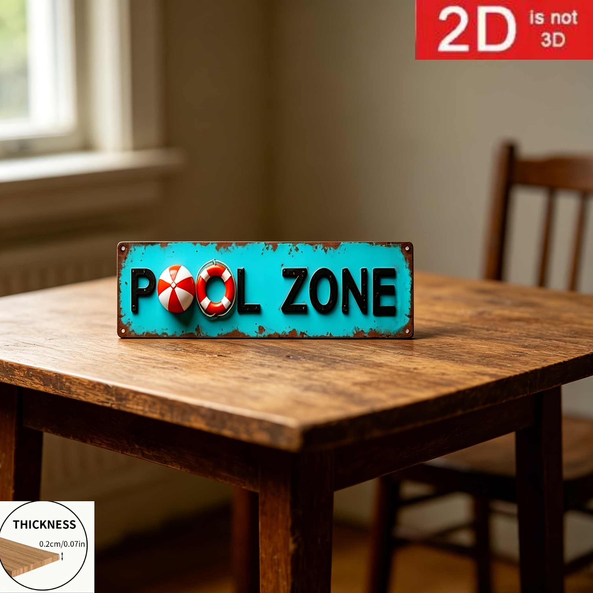TEMU 2d Flat Retro Swimming Pool Area Wooden Wall Sign - Jade Green And Preserver Design - Beach House Decor, Suitable For Poolside, Game Room Or Man