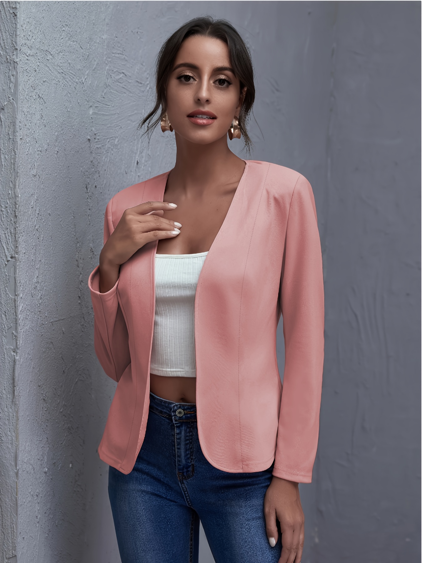 womens spring summer solid color thin long sleeve buttonless cardigan jacket fashionable   elegant vacation casual coat