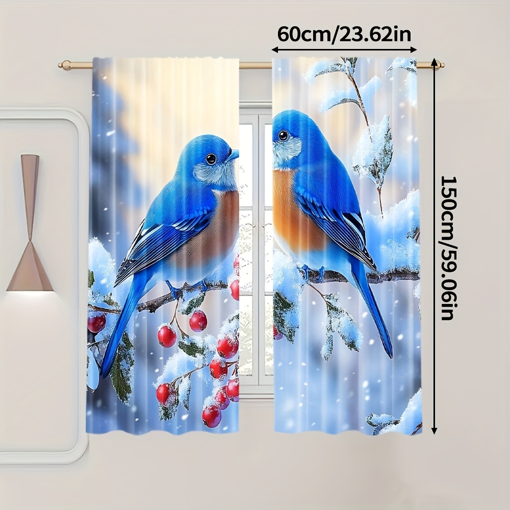 TEMU Rideaux Transparents 2D Plats, 2 Pièces, Motif Oiseaux d'Hiver, Filtre Lumière, Idéal pour Salon, Chambre, Restaurant, Bureau et Plus, Toutes