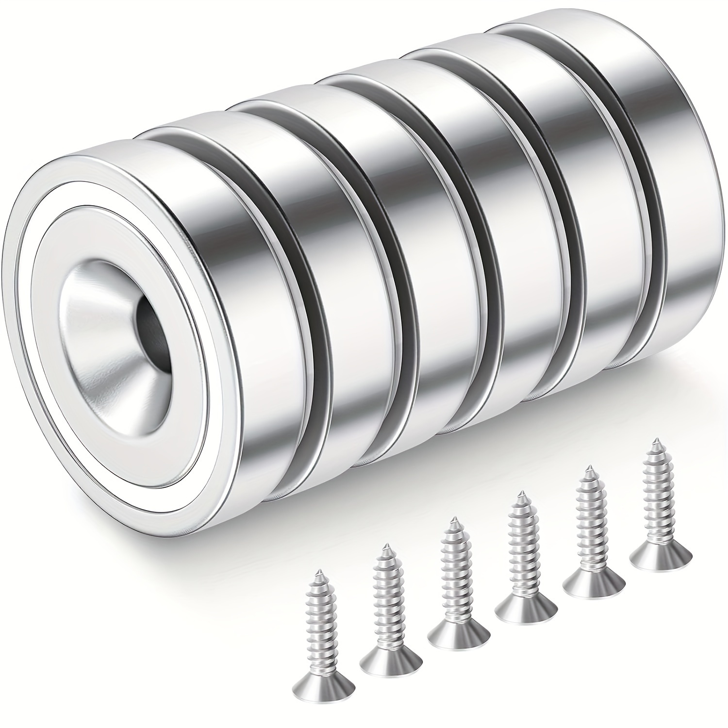 

6pcs, 20x7mm Neodymium Magnets With Hole, Small Industrial Rare Earth Magnets, 22lb/10kg Holding Force, With Screws