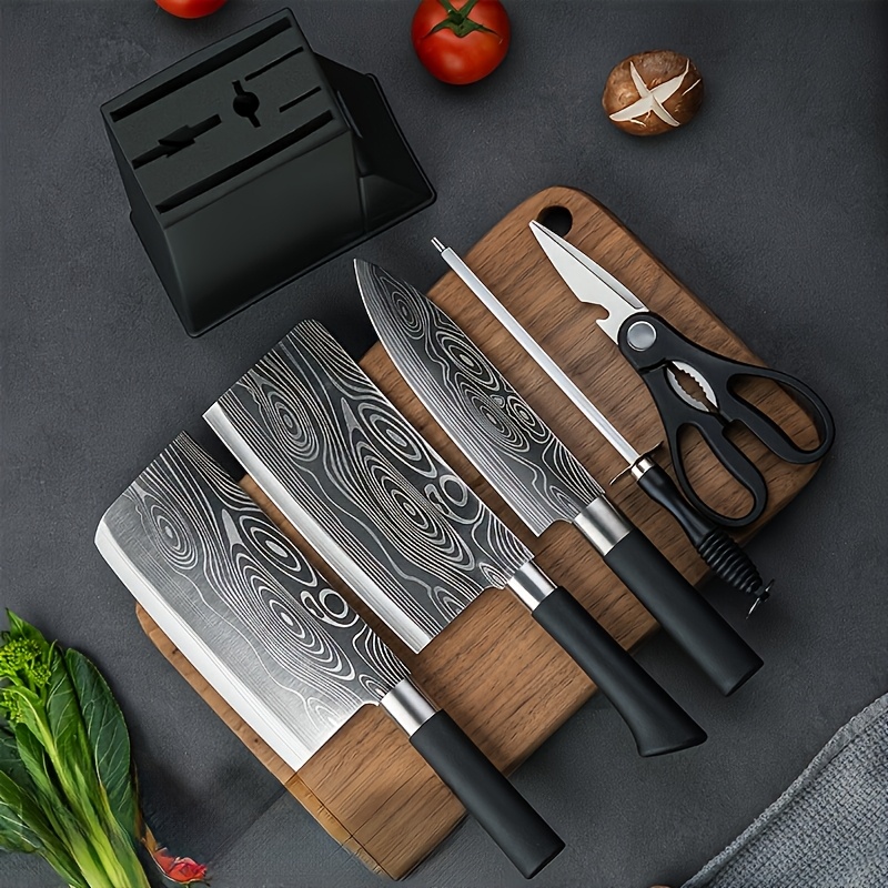 TEMU 6 Piece Professional Damascus Steel Kitchen Knife Set - All Stainless Steel, With Laser Engraved Patterns, Including Debonding And Slicing