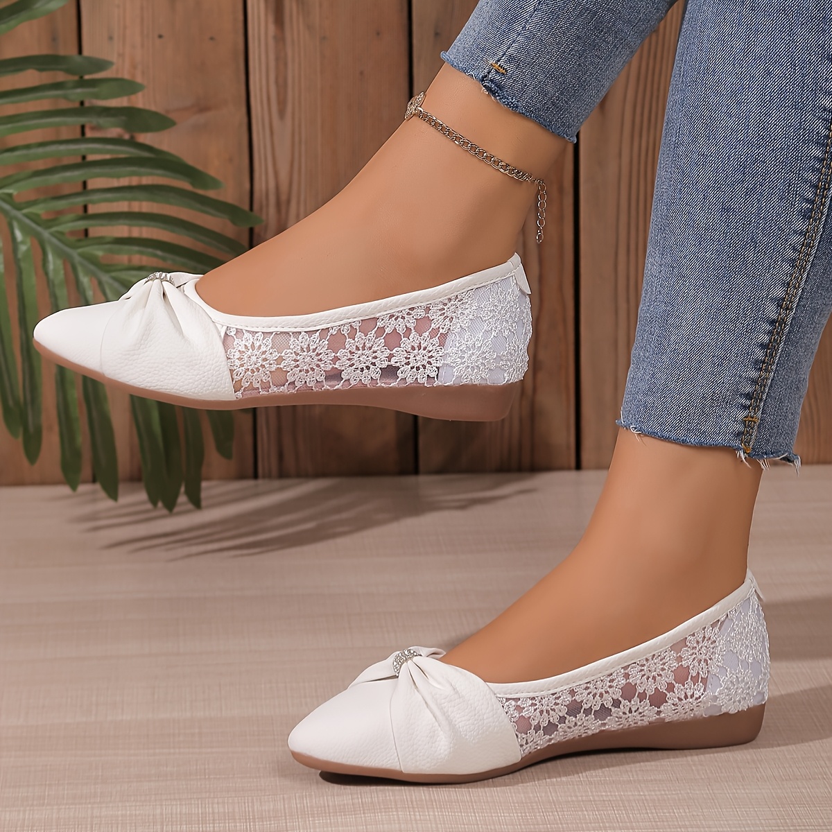 womens plus size lace ballet flats white fabric slip shoes Temu